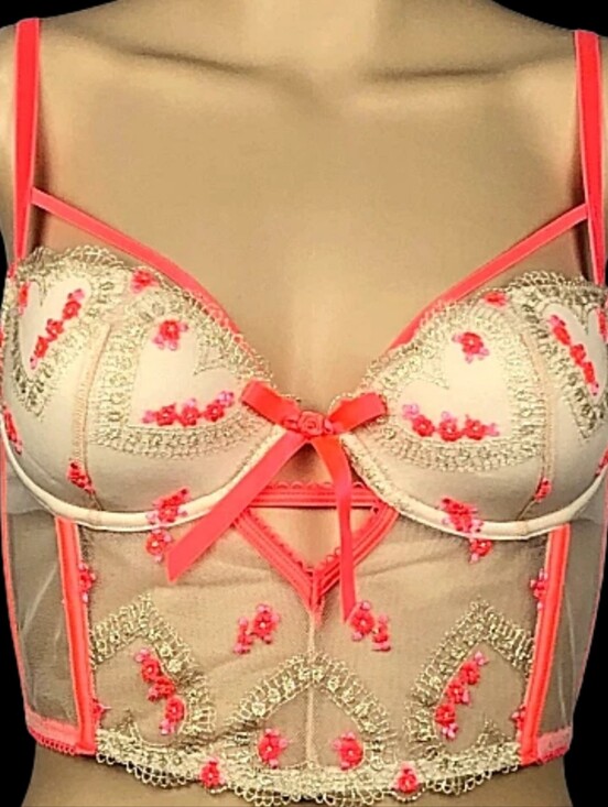 Victoria's Secret Other - Victorias Secret DREAM ANGELS LIGHTLY LINED HEART EMBROIDERY CORSET BRA TOP  34D